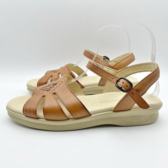SAS Womens Huarache Adjustable Strap Sandal US Size 7.5 N Tan Leather Flats NIB - Picture 7 of 12
